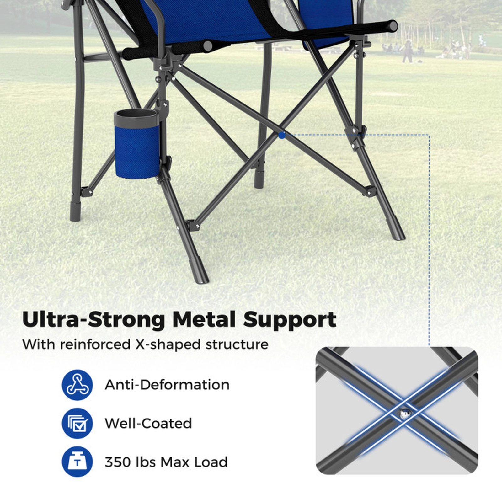 SUGIFT 350-lb Capacity Portable Folding Outdoor Camping Chair with Oxford Cloth Cup Holder and Side Pocket