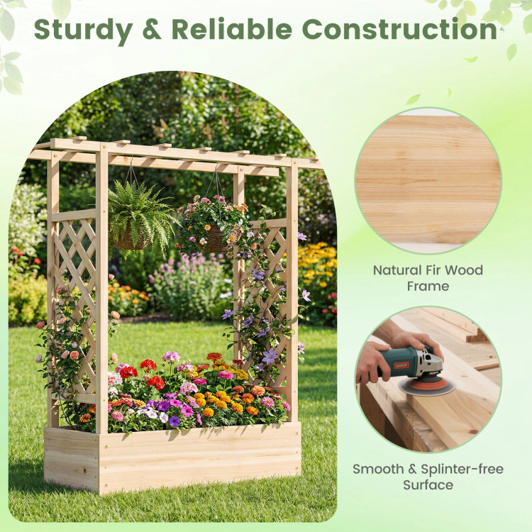 Hivvago 45 inch Tall Wooden Raised Garden Bed with Side Trellis and Hanging Roof