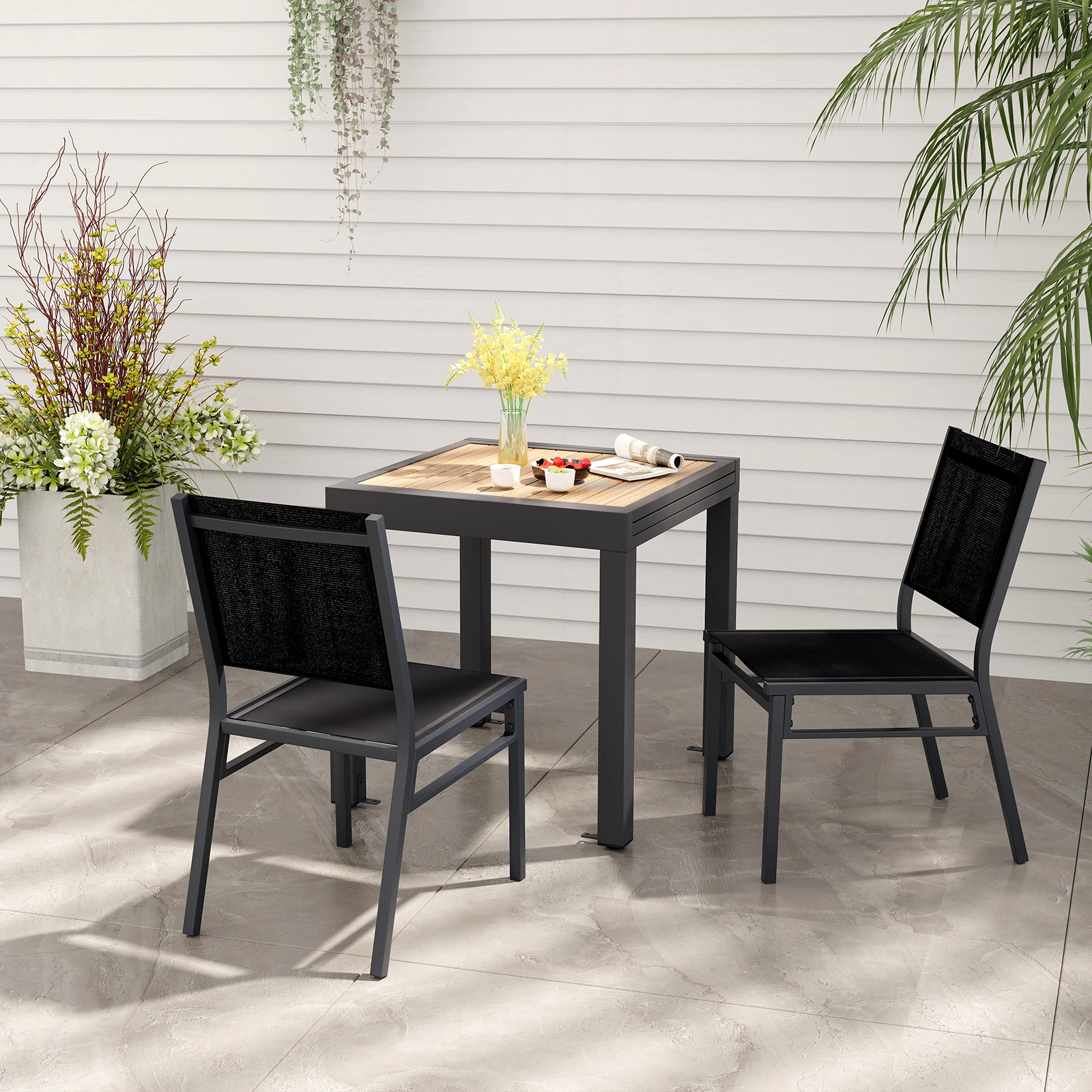 LJG Outdoor Dining Chairs with Breathable Seat and Backrest for Backyard Porch Poolside