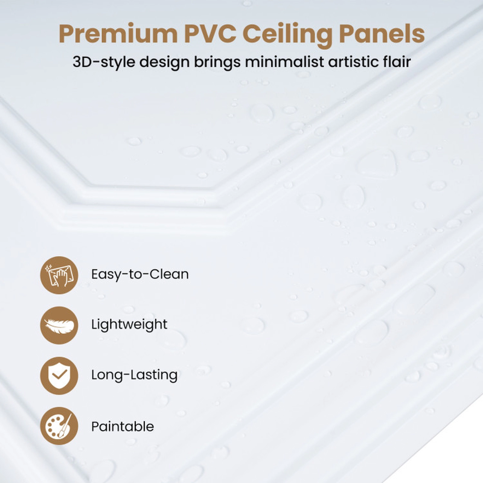 SUGIFT 12-Piece 3D PVC Ceiling Covering Panels 48 x 24 in Each Paintable Easy-Clean White Set for Grid or Glue
