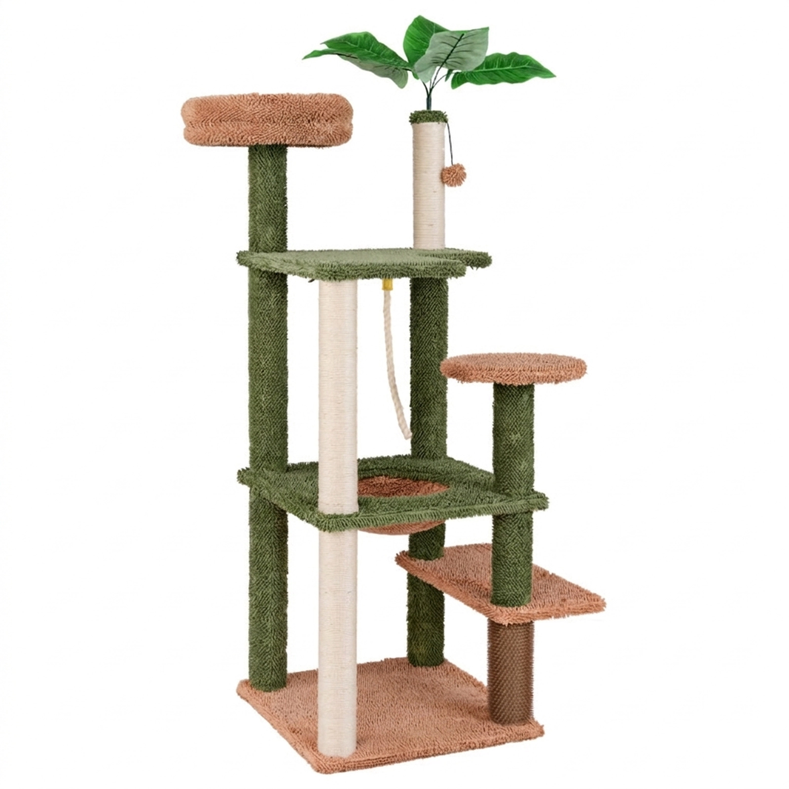 SUGIFT 60-in Green Tree-Inspired Cat Tree Tower with Plush Perch Sisal Posts and Faux Plant 19.5-in Base