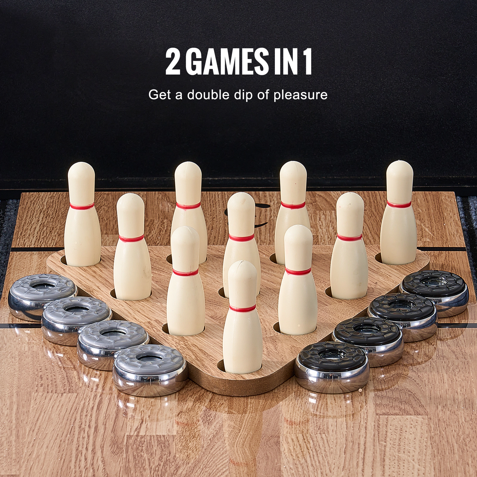 HONGGE Shuffleboard Table Shuffleboard for Family Game Rooms 2 in 1 Shuffleboard and Bowling Combo Game Set with