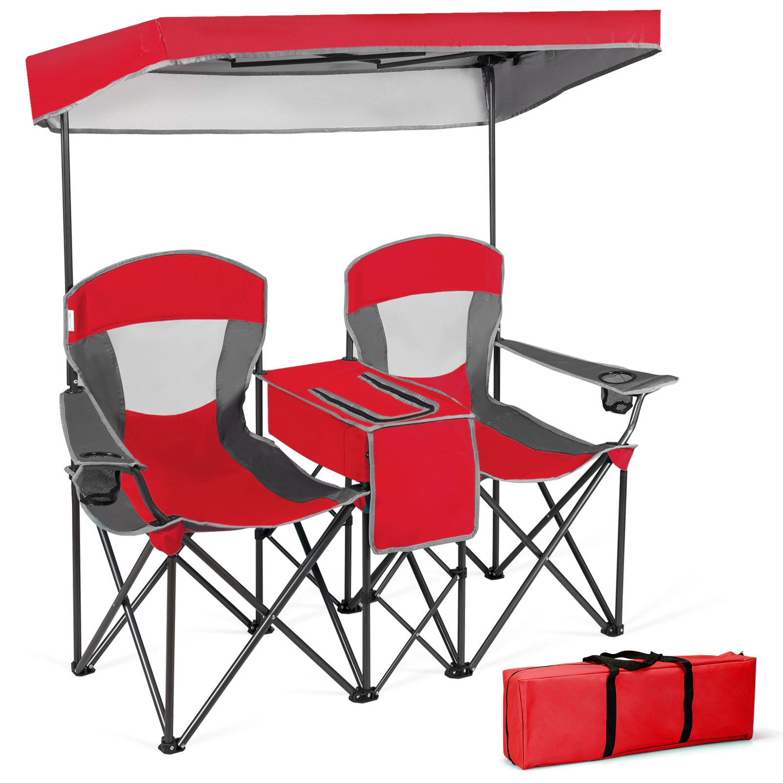 SUGIFT Portable Folding Camping Canopy Chairs with Cooler Bag and Cup Holder 265-lb Capacity Red Turquoise Blue