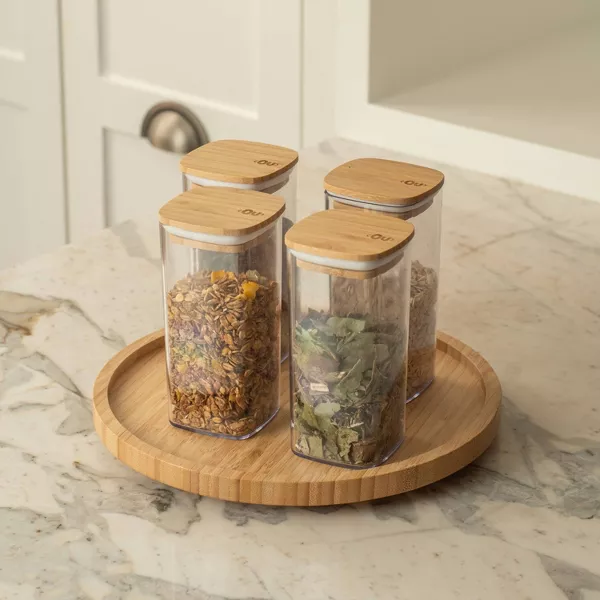OU Airtight Food Storage Container Set 32pc, Clear Plastic Container w/ Leak Proof Bamboo Lid Stackable Pantry Organizer