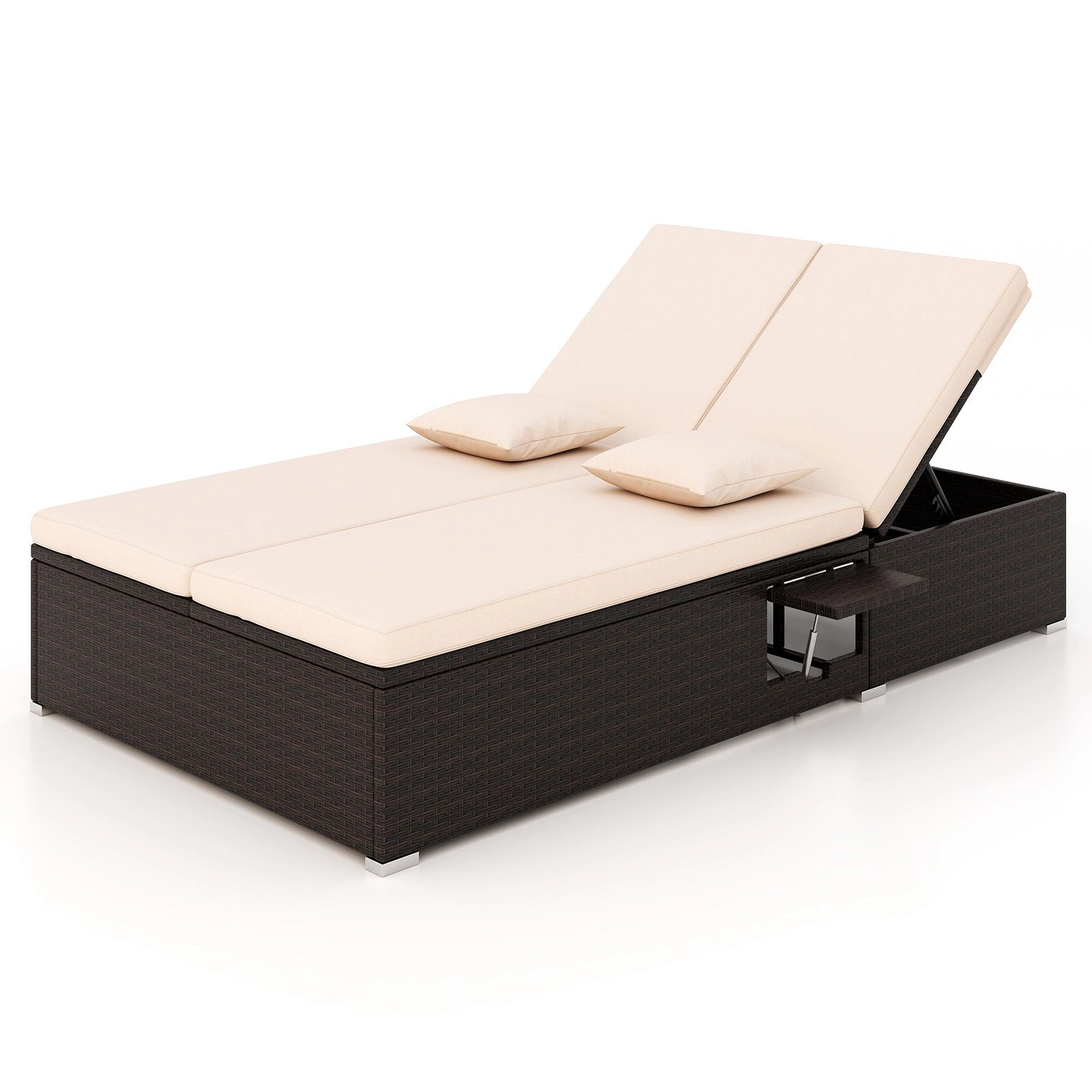 SlickBlue Double Chaise Lounge with Cushions & Side Tables