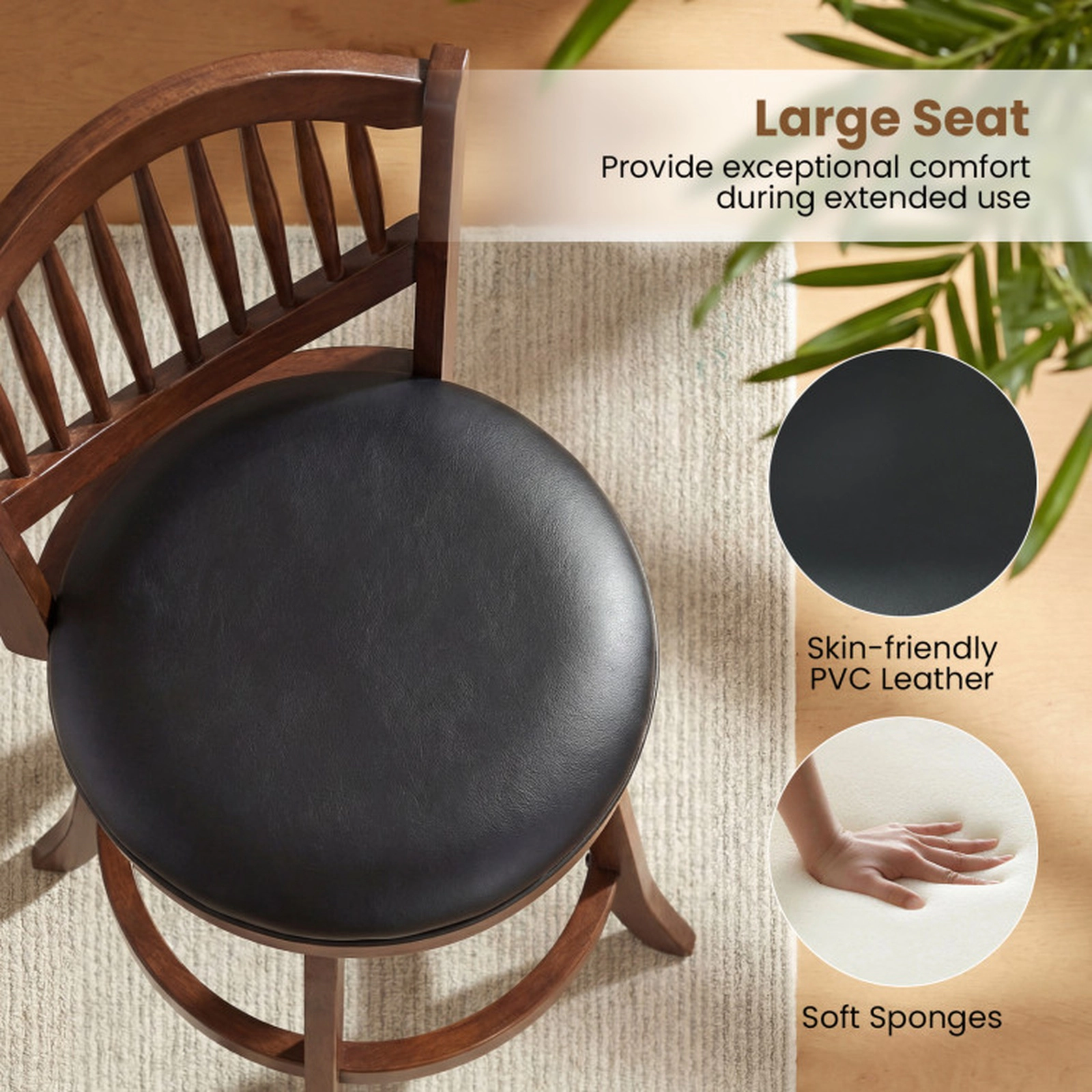 SUGIFT 360-Degree Swivel Bar Stools with Backrest 330-lb Capacity 25-in Seat Height Expresso and Black Set of 2