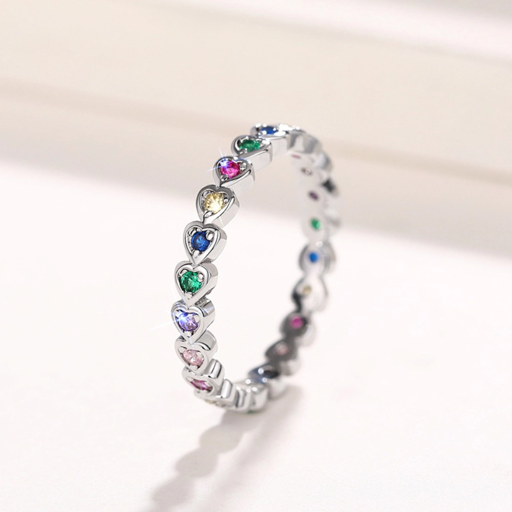 Romantic Multi Colored Zirconia Heart Eternity Ring