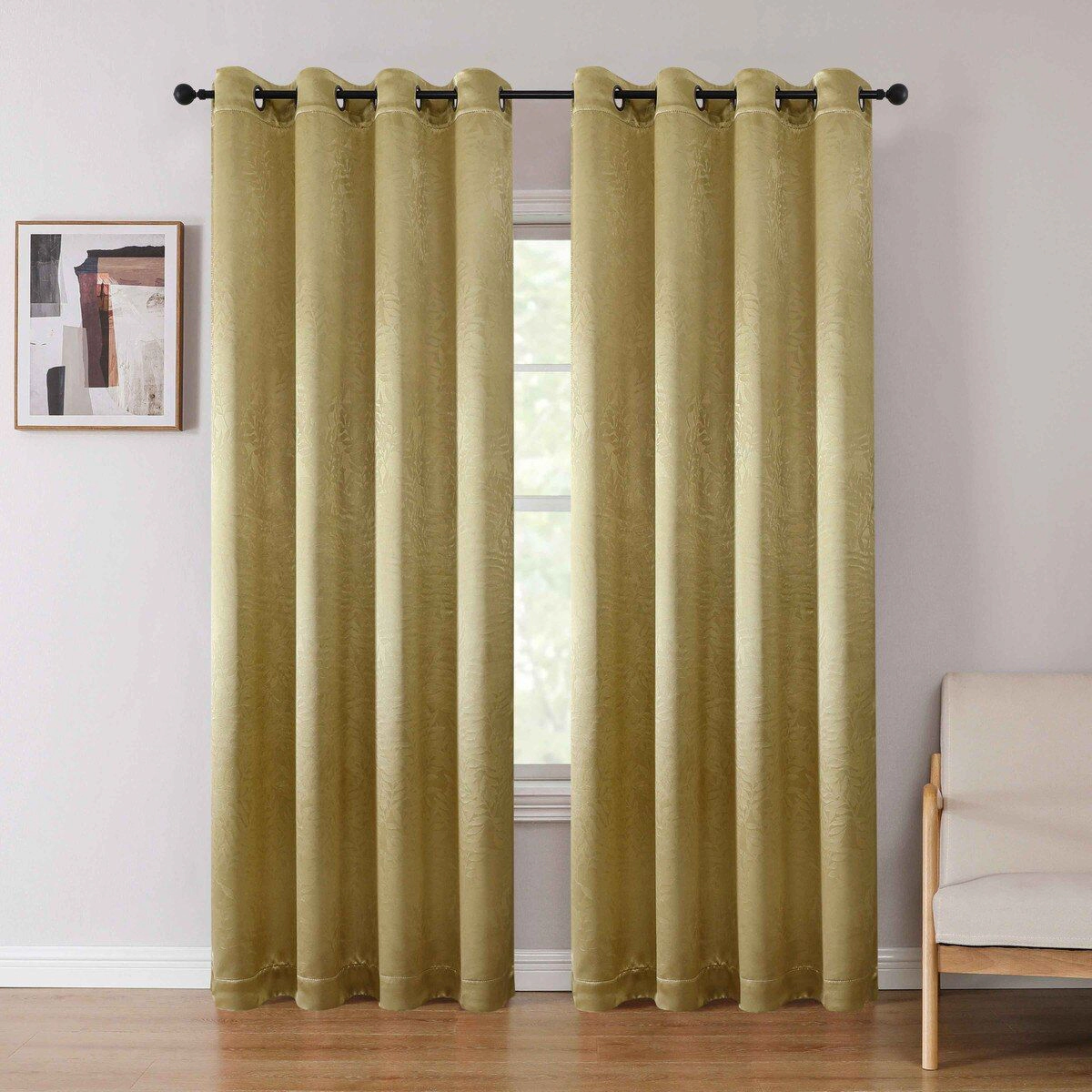 Set of 2 Leeds Floral Leaves Embossed Light Filtering Grommet Top Window Curtain Panels - Kate Aurora