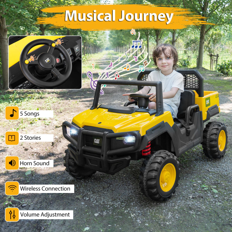 Hivvago 24V Ride On Dump Truck Licensed Caterpillar 2-Seater Kids Car with Remote Control