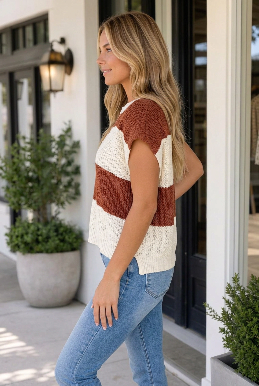 Threaded Pear Women's Hallie Short Sleeve Loose Sweater