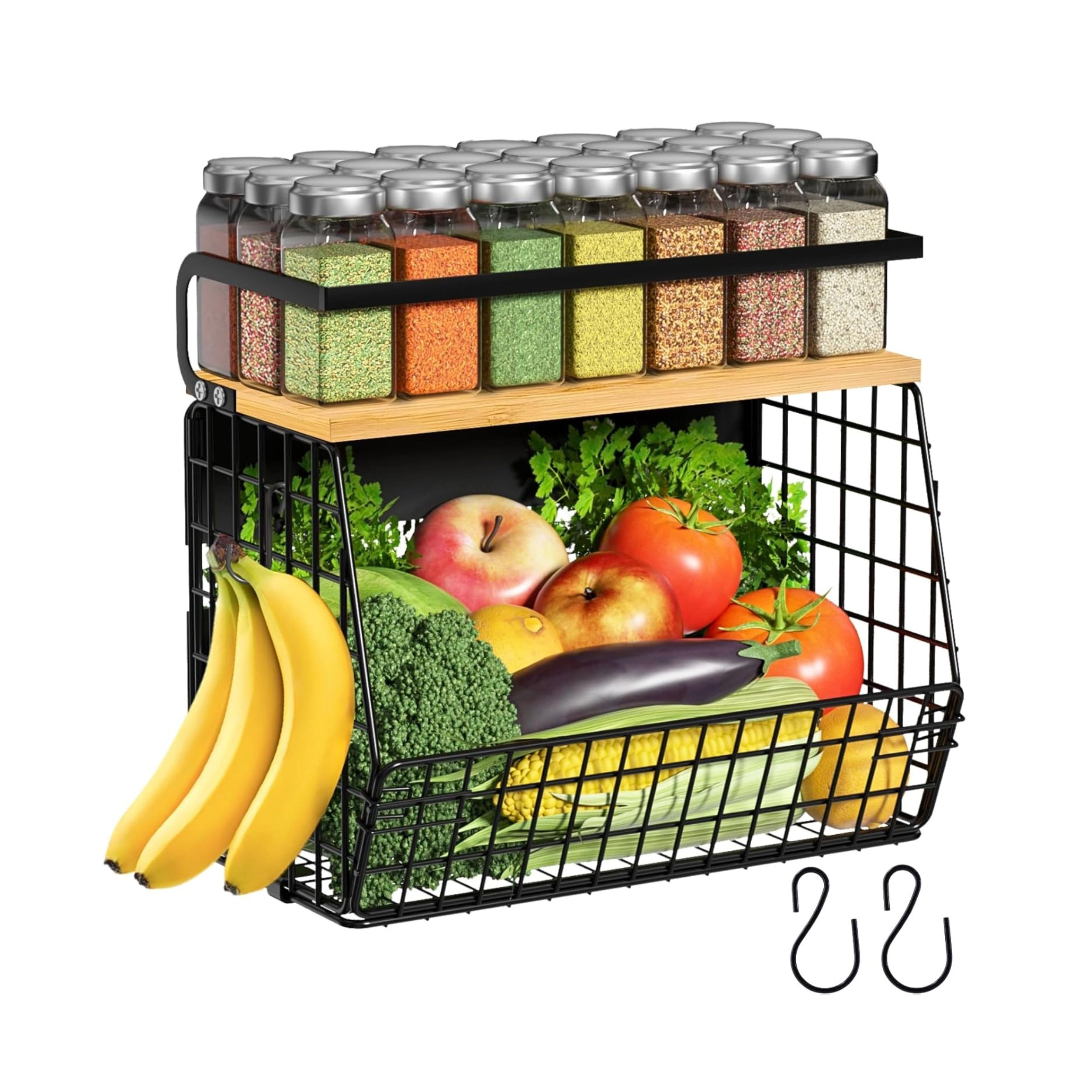 Stock Preferred Magnetic Refrigerator Storage Bin with Wood Lid and Spice Shelf