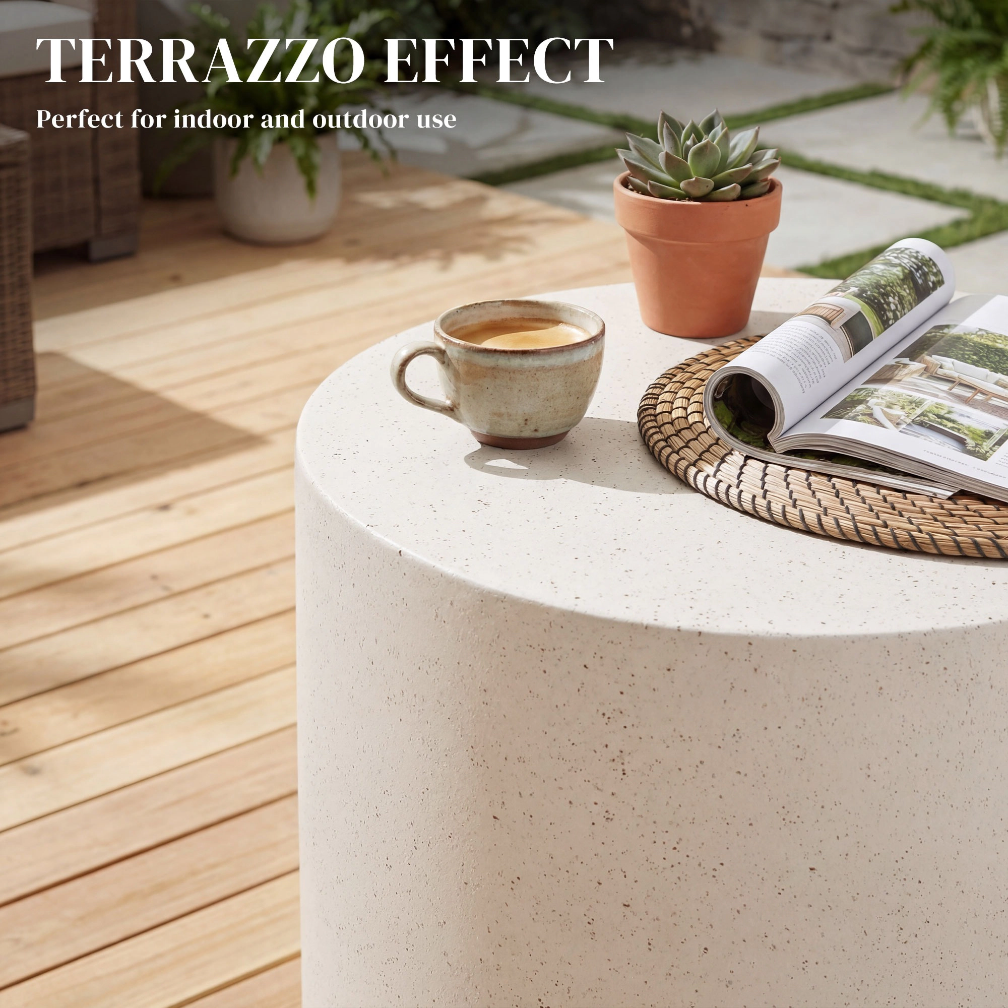 HONGGE Lightweight Accent Table with Concrete Finish Round Side