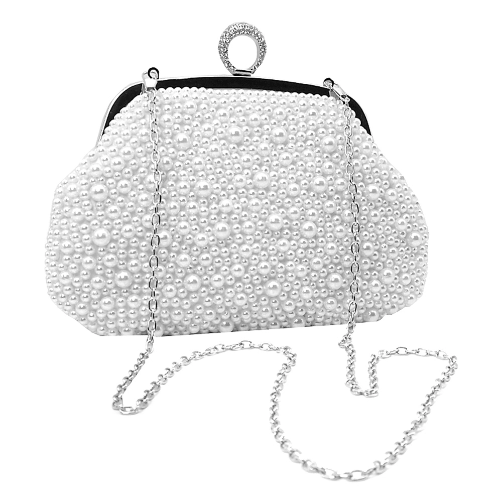 Fashnzfab Pearl Embellished Evening Clutch Bag / Crossbody Bag