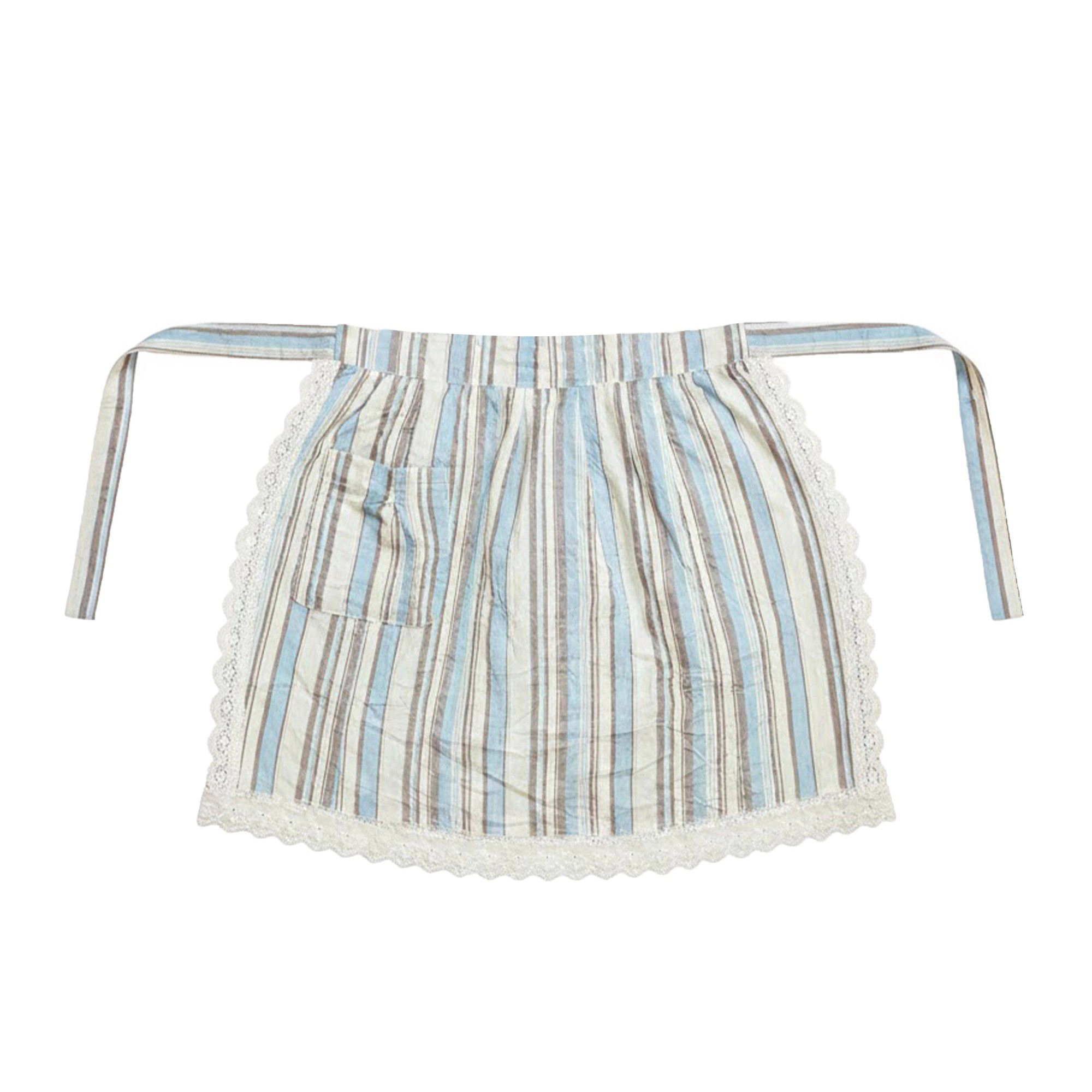 Alilang Unisex Adjustable Waist Tie Striped Apron with Lace Trim and Front Pocket