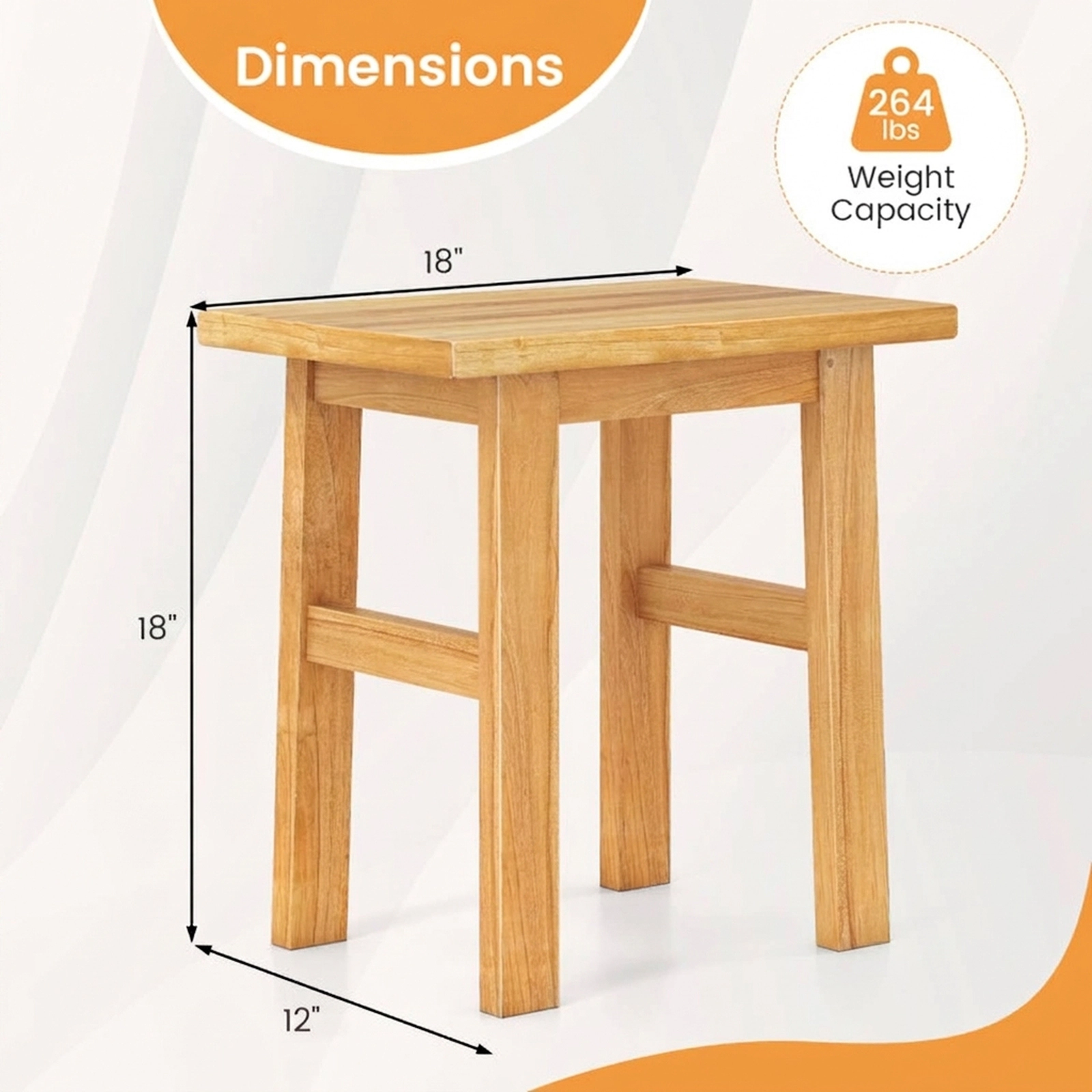 SUGIFT Reinforced Crossbars Water Resistant Solid Teak Spa Shower Bench 18-in x 12-in x 18-in 264-lb Capacity Natural