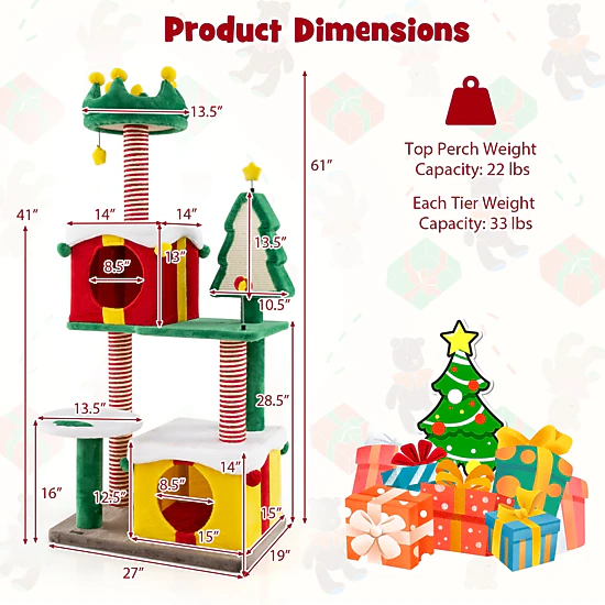 LJG Cute Christmas Cat Tree Cat Tower for Indoor Cats with Scratching ...
