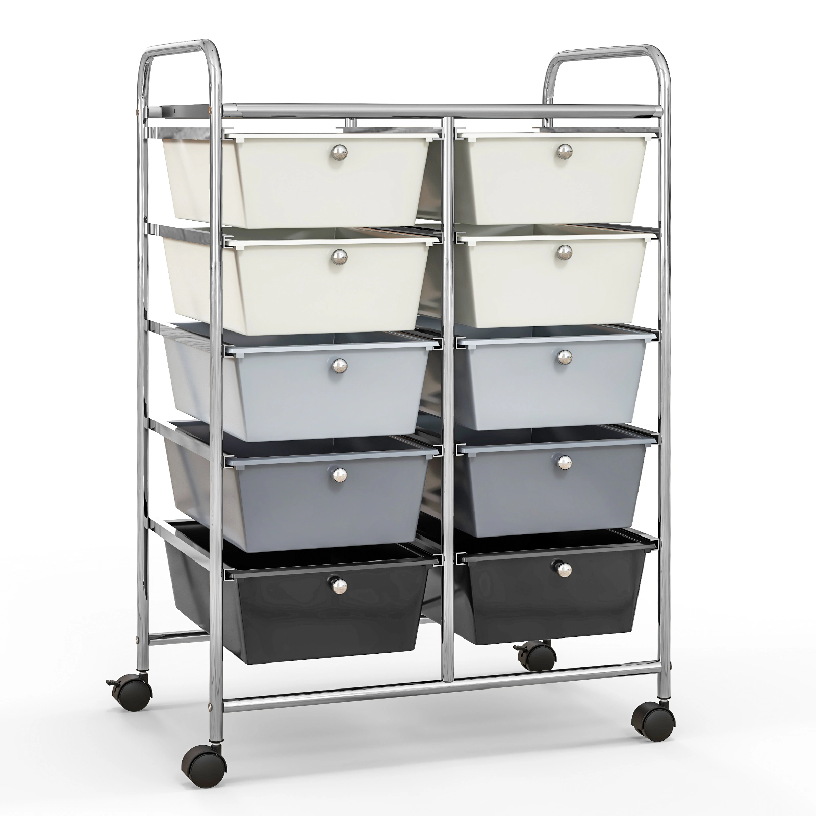 SUGIFT 10-Drawer Rolling Storage Cart with Mesh Top 22-lb Platform Capacity 5.5-lb Drawer Capacity Beige & Gray