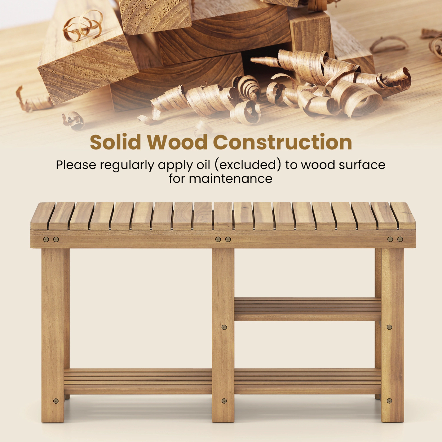 SlickBlue Solid Wood Entryway Shoe Bench with Storage Shelf Design