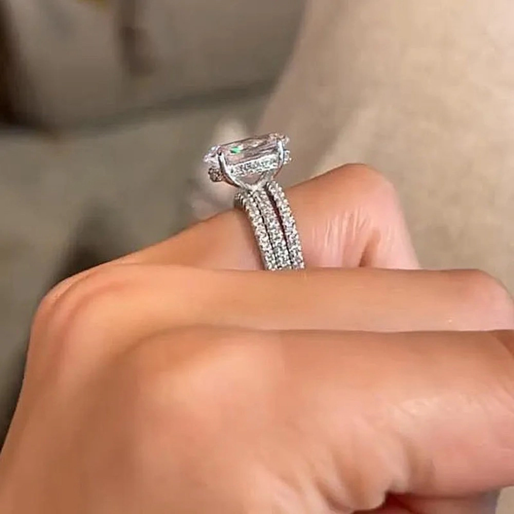 3 Piece Oval CZ with Micro Pave Bands Ring Set for Women