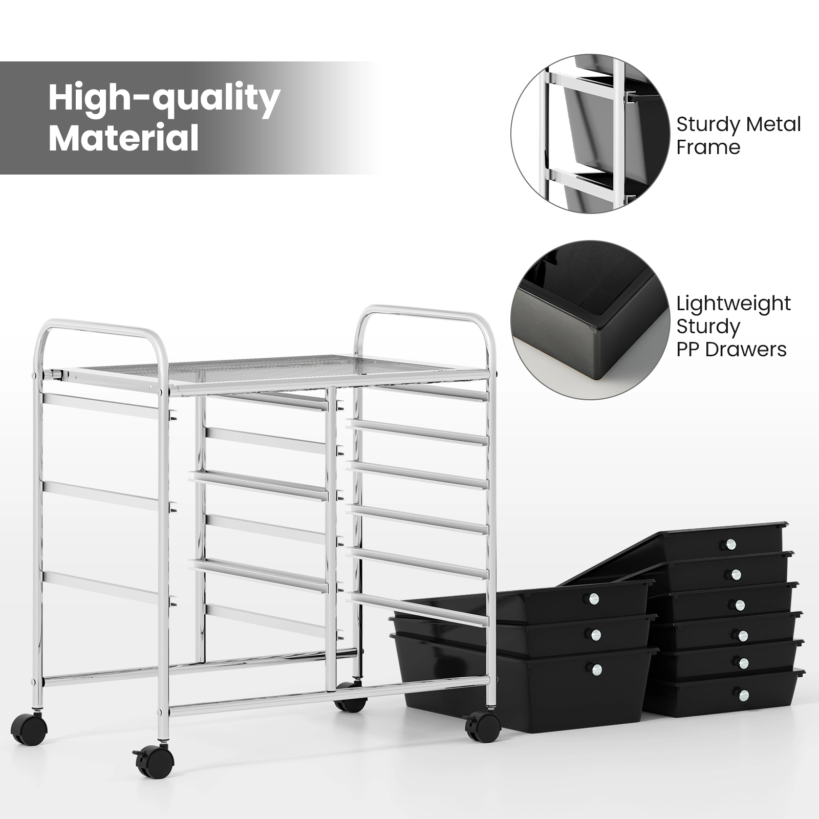 SUGIFT 9-Drawer Rolling Storage Cart with Metal Frame and Removable Drawers