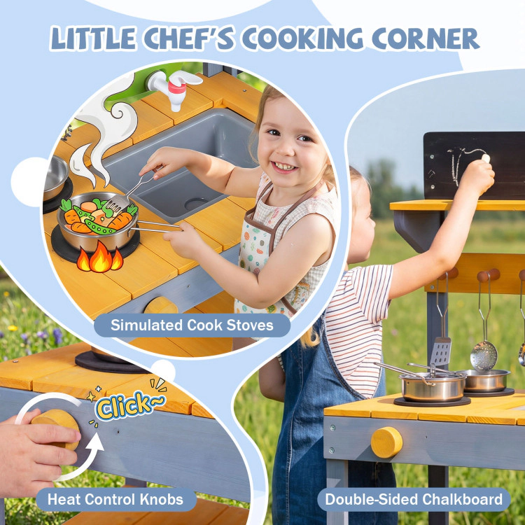 Hivvago Mud Kitchen Set for Kids with Running Water Reservoir and Plant Pots