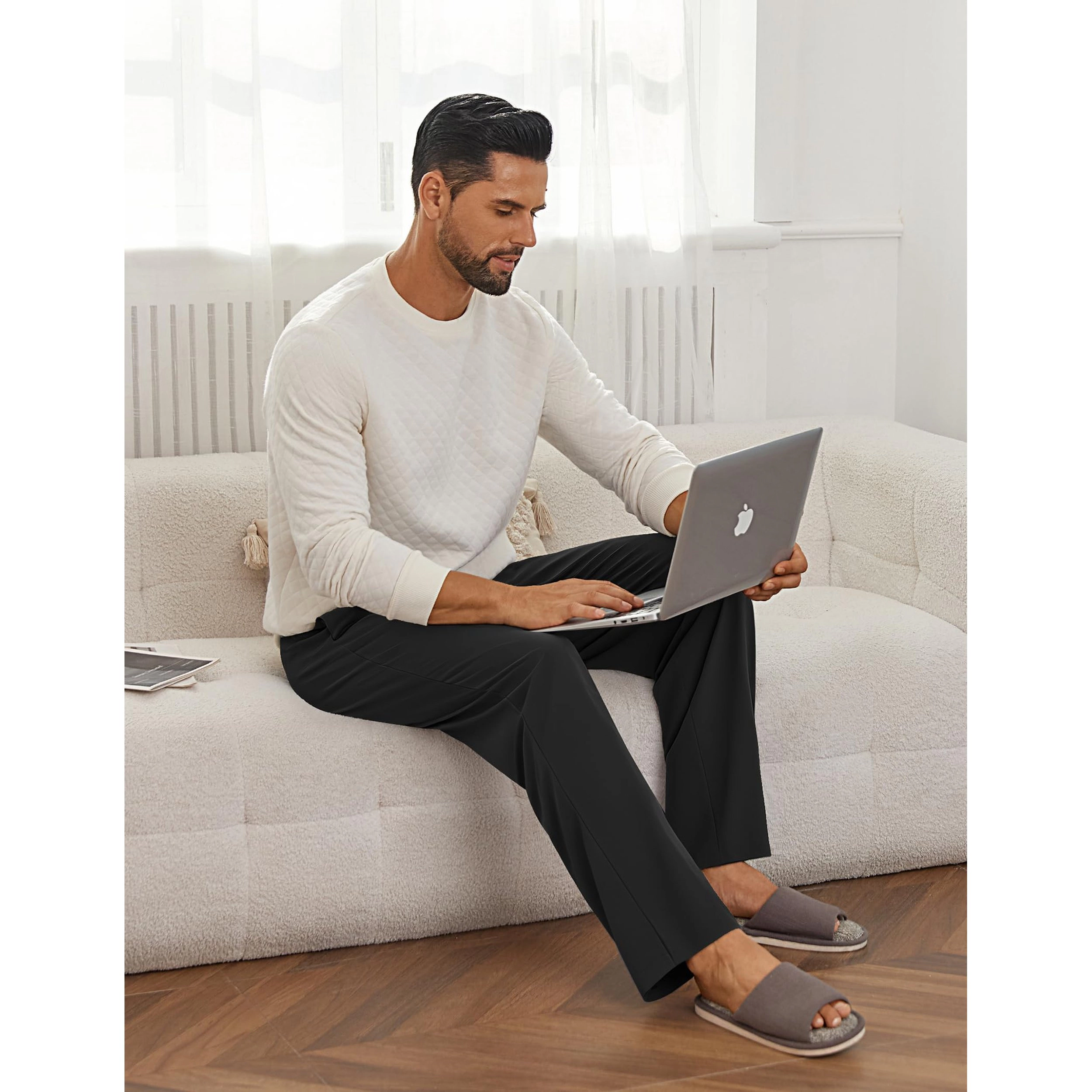 Ekouaer Mens Pajama Pants Lounge Sleep Loose Fit Bottoms with Drawstring