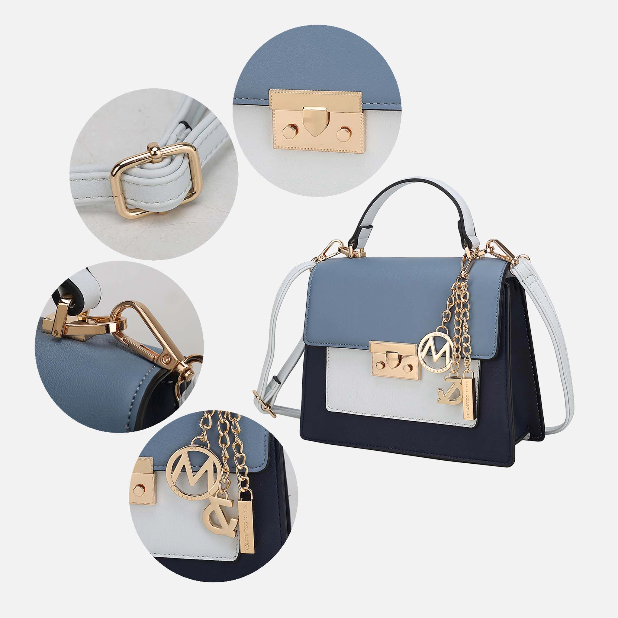 Mia K Collection Quinzel Shoulder Bag - Vegan Leather Color-Block Bag, Gold-Tone Hardware