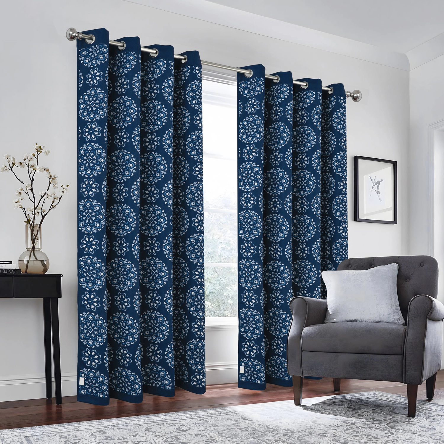 RT Designers Collection 100% Polyester 190 GSM Tilley Revisible Blackout Grommet Curtain Panel 54" x 95" Navy