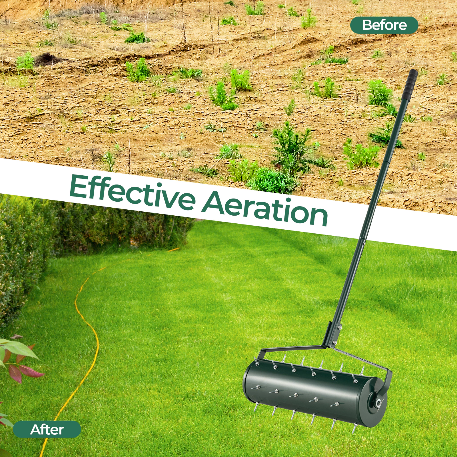 LJG 18/21 Inch Manual Lawn Aerator with Detachable Handle Filled with Sand or Stone-21 Inches