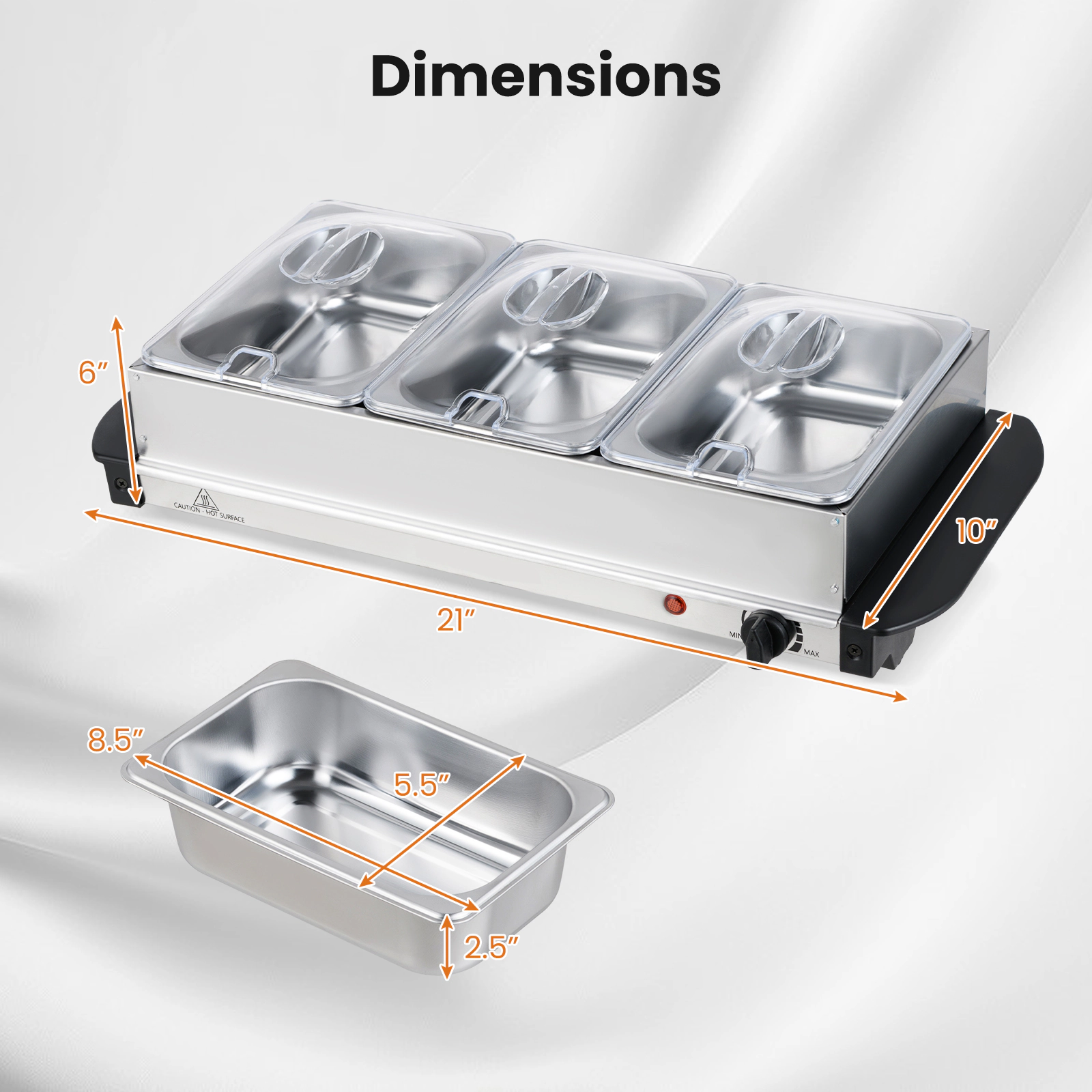 SUGIFT Electric Buffet Server Food Warmer 3 Removable Trays 104-176 F Thermostat 21 x 10 x 6-in Silver and Black