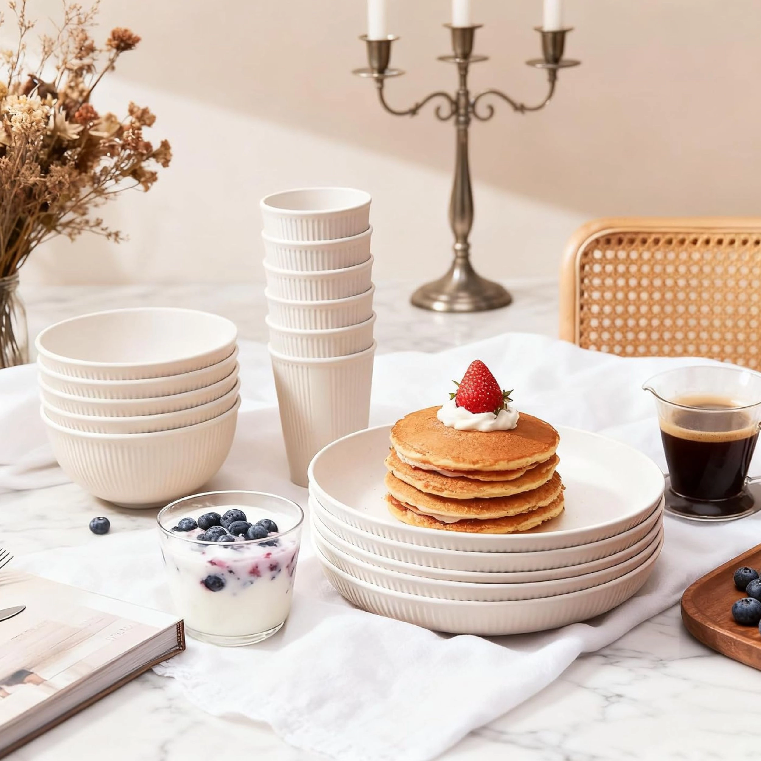 Stock Preferred Pack of 6 Wheat Straw Dinnerware Set for 6 with Plates Bowls Cups and Cutlery