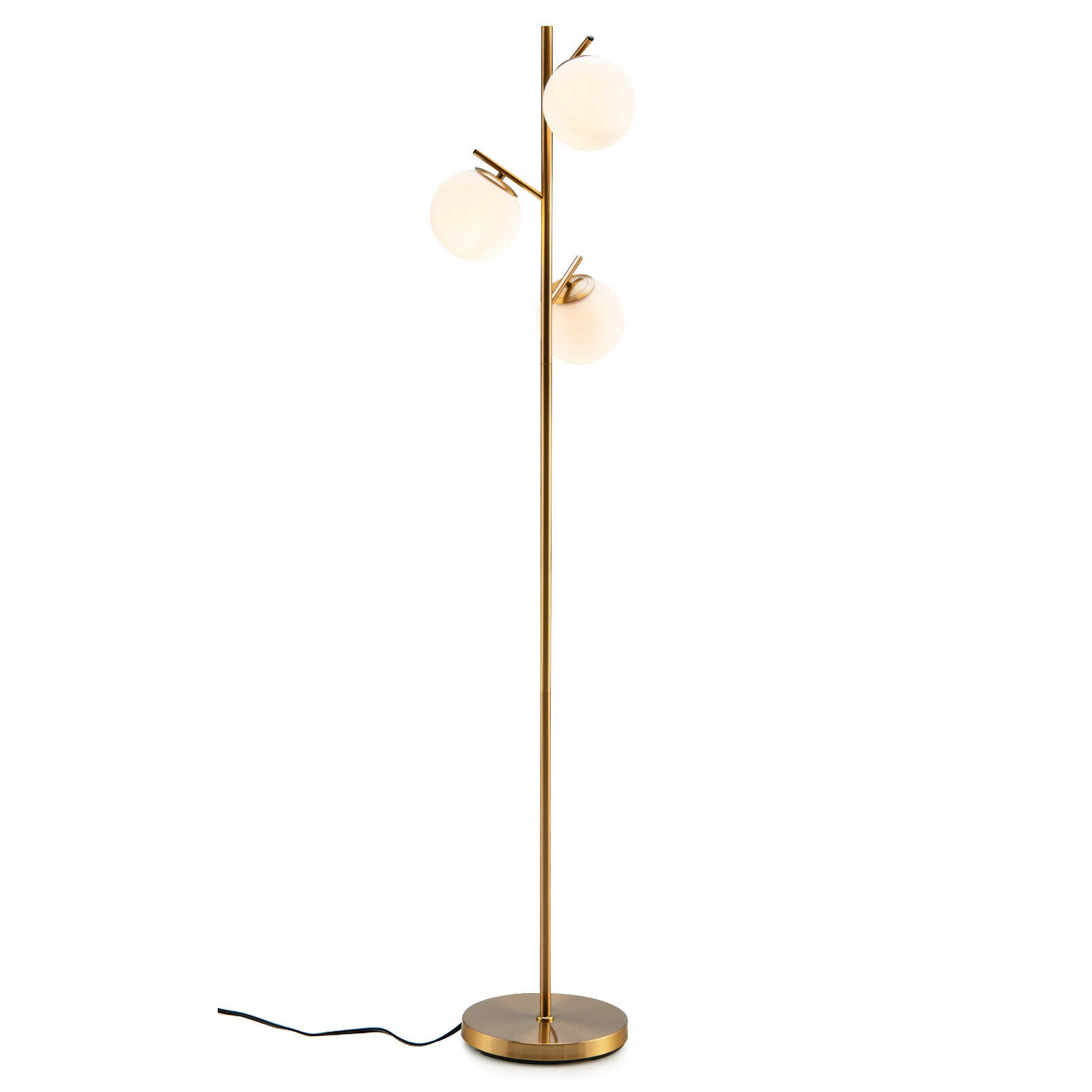 Slickblue Triple Glass Shade Floor Lamp 66in Gold Metal Frame Living Room Bedroom Lighting