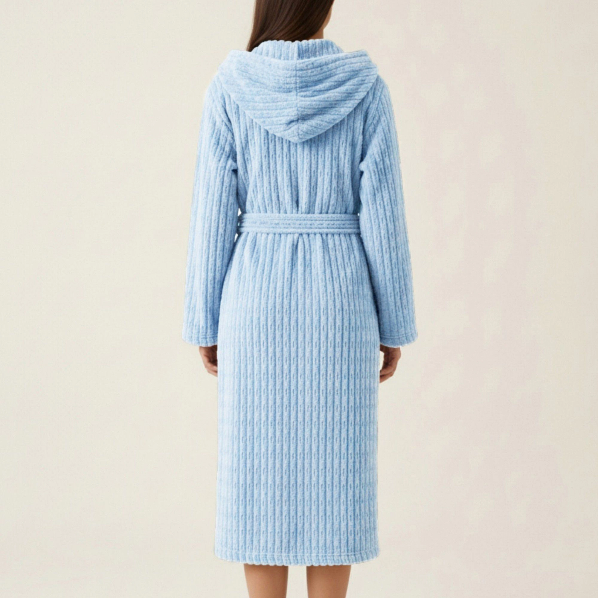 Anna-Kaci Women's Hooded Plush Long Robe with Tie Waist Belt Textured Soft Warm Full Length Bathrobe