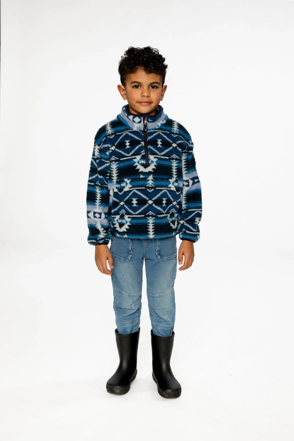Deux par Boys Aztec Pattern Mid-Season Plush Pullover Jacket