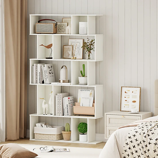 LJG Geometric Bookshelf 5-Tier Bookcase with Open Shelves and Closed-Back Cubes