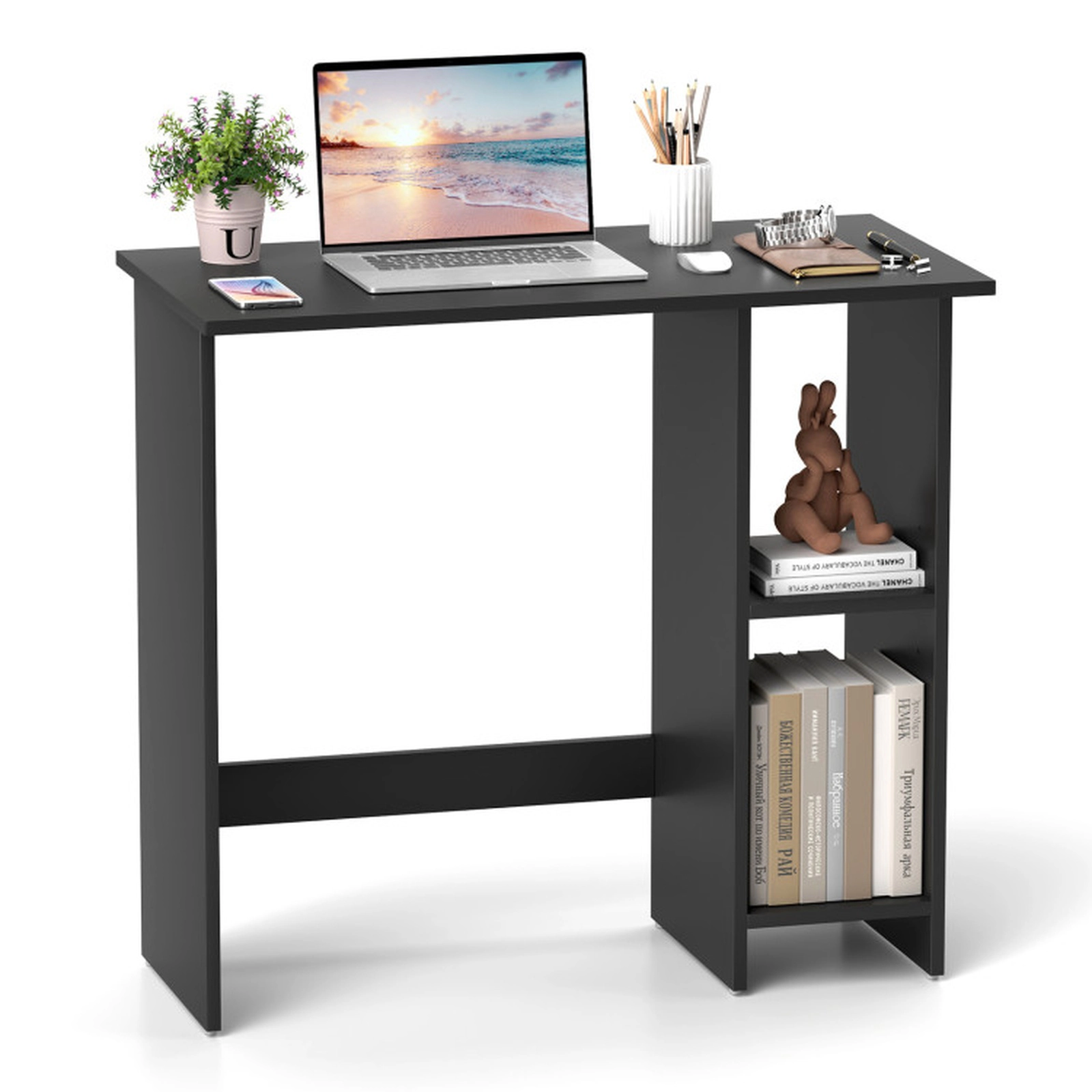 SUGIFT Space Saving Small Computer Desk with Storage and Adjustable Shelf 31.5-in Wide White