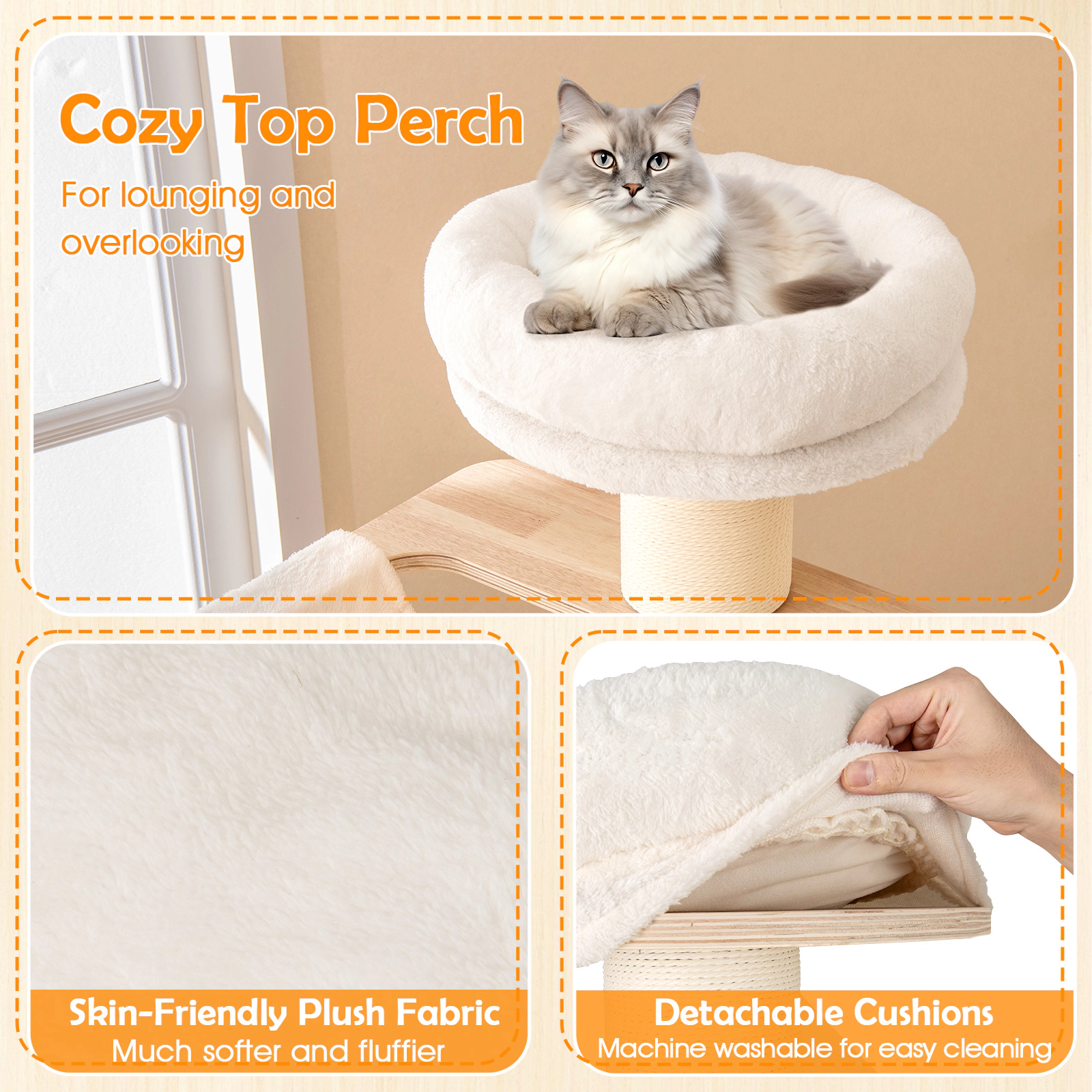 SUGIFT 69-in Cat Tree for Large Indoor Cats with Space Capsule U-Shaped Hammock Round Condo and Perch