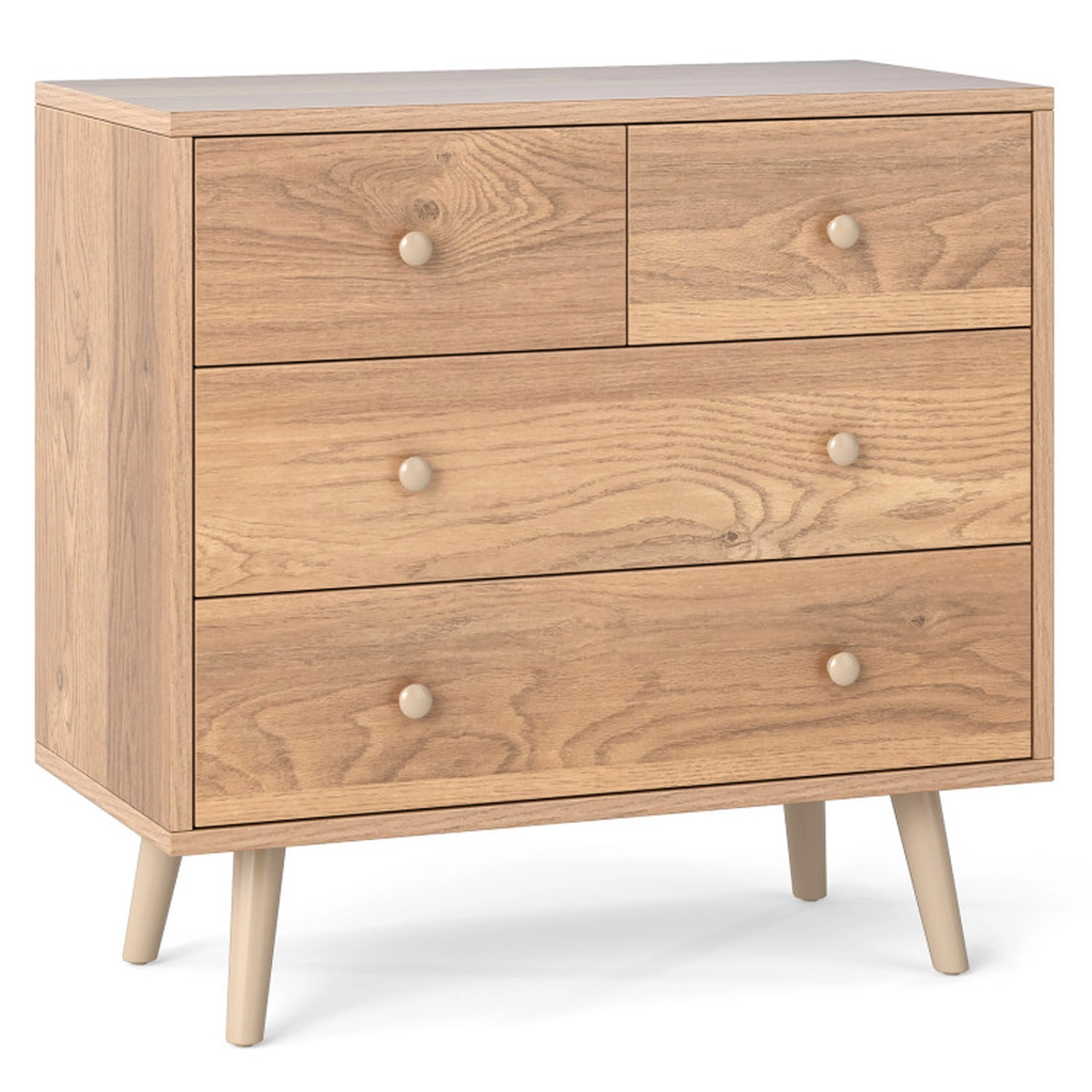 SUGIFT Wide Wooden Dresser with 4 Drawers 110-lb Countertop Capacity for Bedroom or Living Room Natural