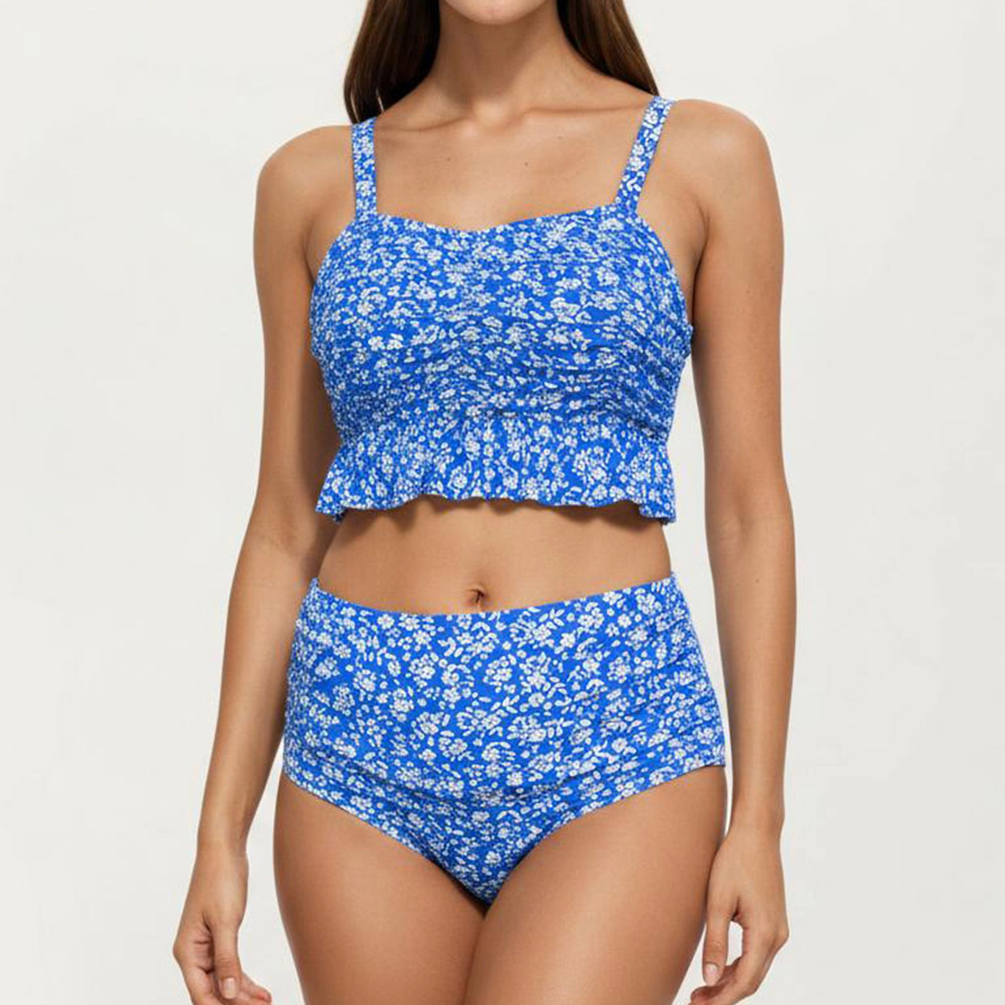 Anna-Kaci Women's Floral Ruffled Maternity Bikini Set High-Waisted