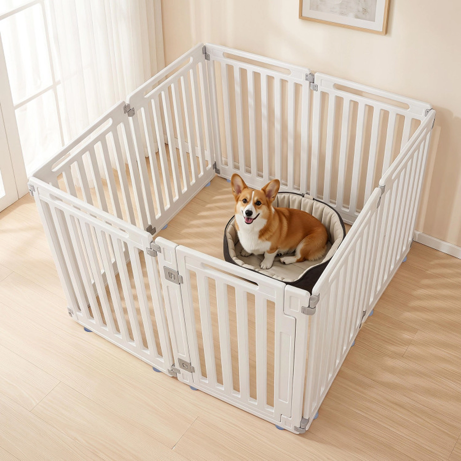 SUGIFT 31.5-in H 8-Panel Indoor Outdoor Dog Playpen with Latching Door and Ground Stakes 21-in W Panels White