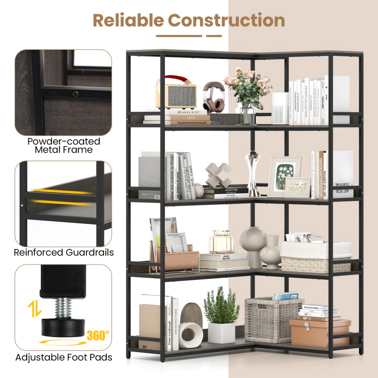Hivvago Modern Corner Book Organizer with 5 Tiers