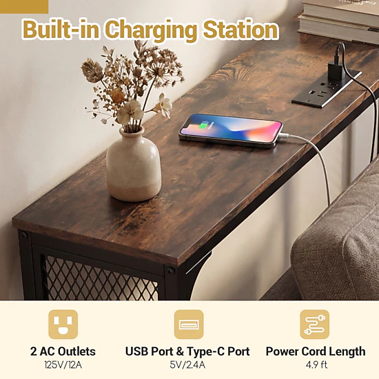 Hivvago 71 Inch Narrow Console Table With Power Outlet For Small Space