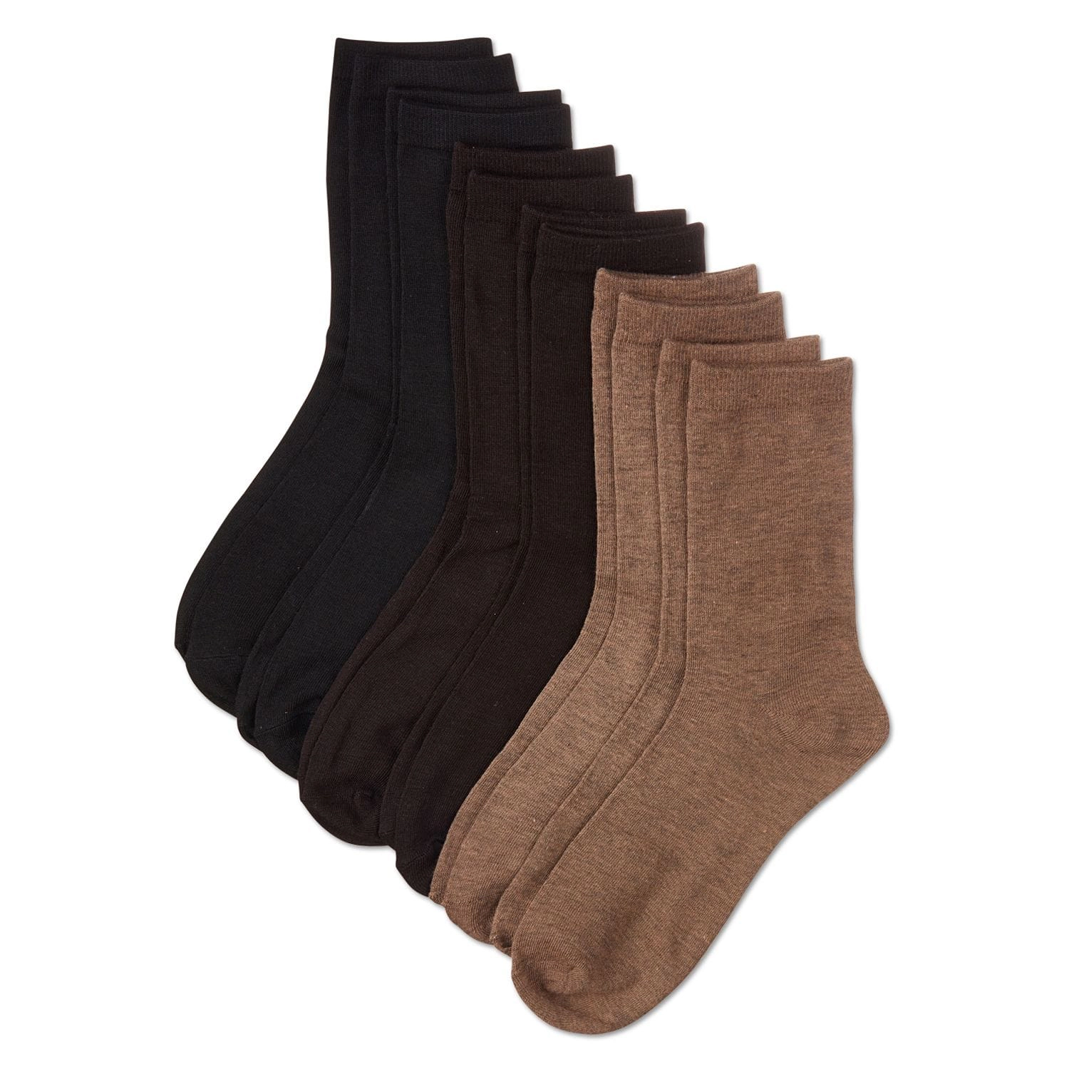 MeMoi Women's 6 Pair Pack Basic Solid Soft Flat Knit Crew Socks