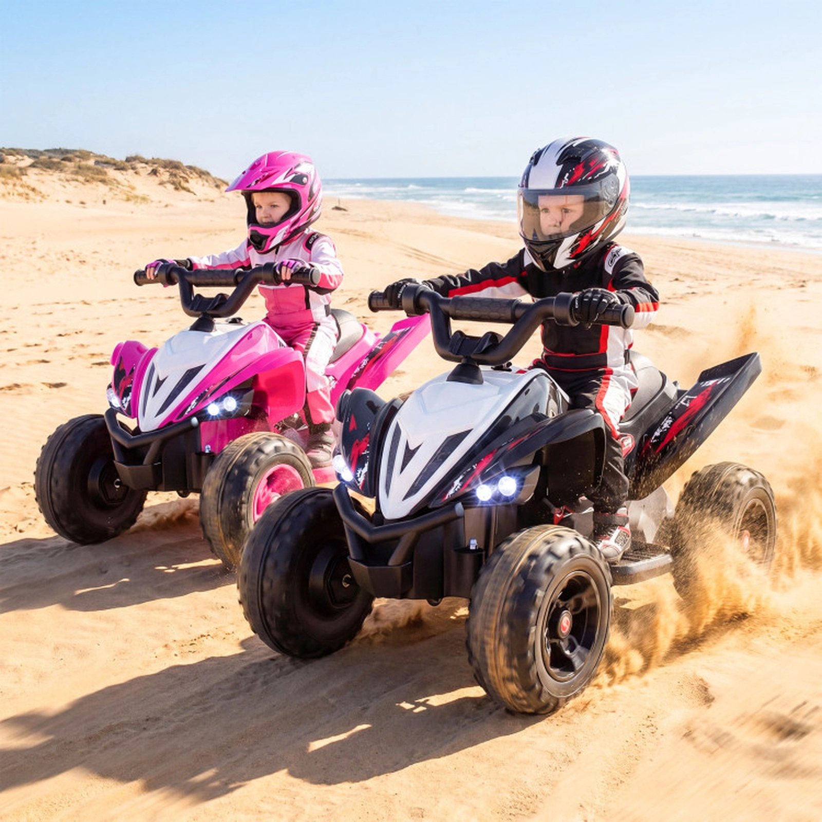 SUGIFT Kids Black 12V Ride On 4-Wheeler ATV Quad with LED Headlights 21-in H 7-mph Top Speed 66-lb Rider Capacity