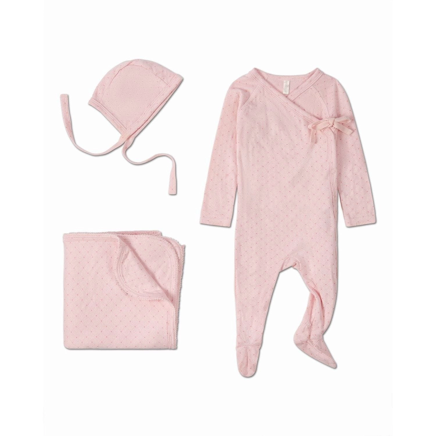 MeMoi 3 Piece Baby Girls "Little Hearts" Pointelle Rayon Blend Footie Set