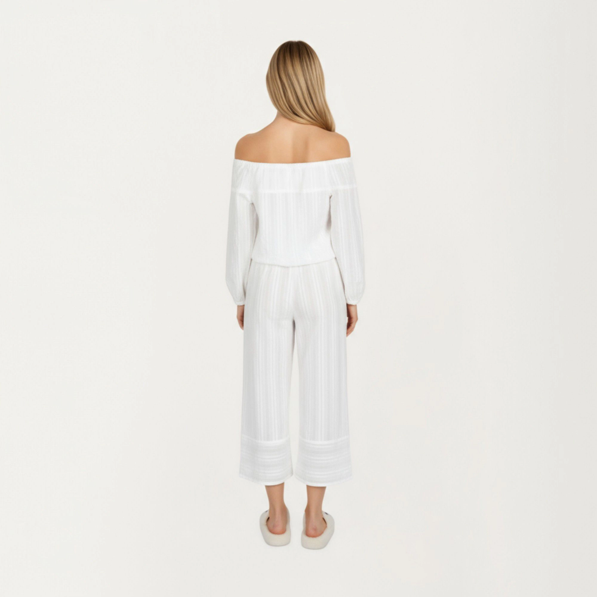 Anna-Kaci Women's 2-Piece Long Sleeve Gathered Neckline Top and Relaxed Fit Pants Pajama Set in Lightweight Fabric
