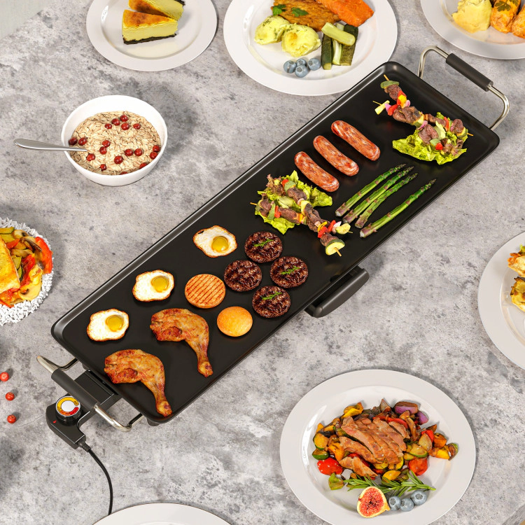 SUGIFT 27 Inch Electric Griddle Black Nonstick BBQ Grill with Egg Rings and Spatulas