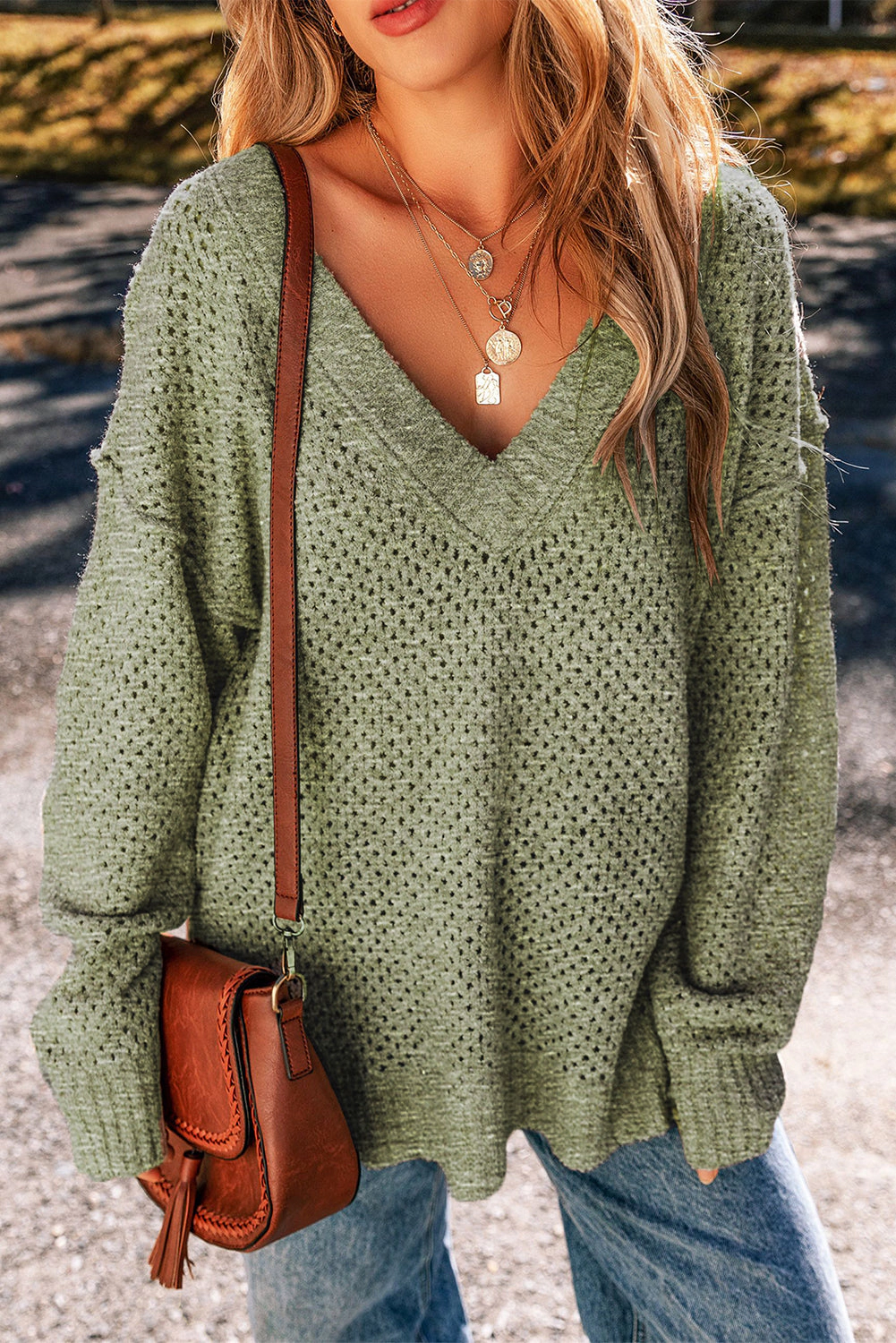 Threaded Pear Women's Juliette Loose Eyelet Shoulder Sweater