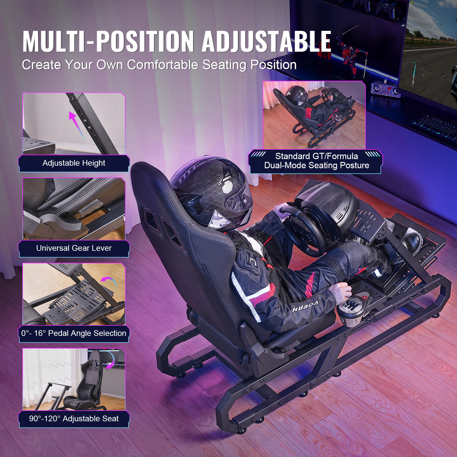HONGGE Racing Wheel Stand For Logitech G923/G920/G29, Heavy Duty Steel Driving Simulator Cockpit-Thrustmaster T248P