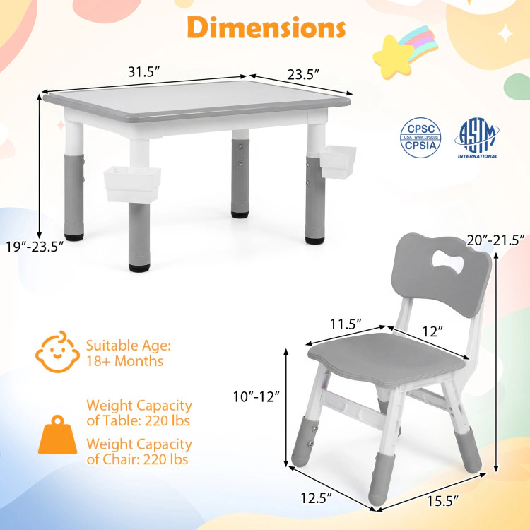 Hivvago Height Adjustable  Kids Table And 4 Chairs Set With Graffiti Desktop 2 Storage Baskets